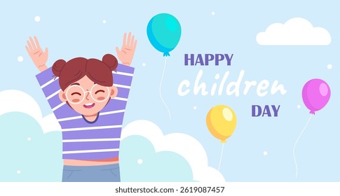 Happy children day. International childrens day. Vector of happy childrens day background poster with happy kid for poster, banner, card. First June