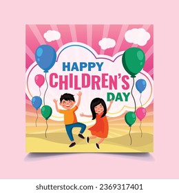 Happy children day with happy kids background illustration