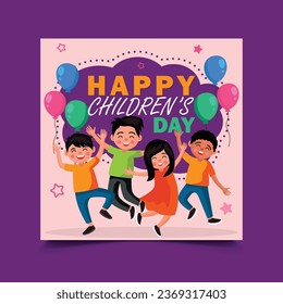 Happy children day with happy kids background illustration