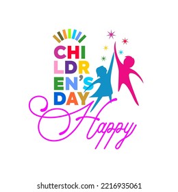 Happy Children Day logo Illustration Typography Colorful symbol Design