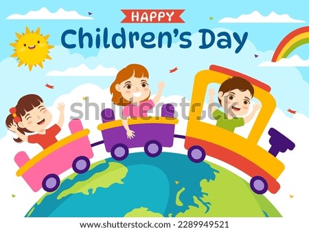 Happy Children Day Vector Illustration with Boy and Girl Kids in Toys on Background Flat Cartoon Hand Drawn for Web Banner or Landing Page Templates