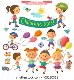 Happy children. Children Day. Vector set in flat style.