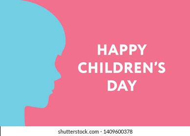 Happy Children Day. Young Boy Kid Child Profile Silhouette Head Shape. Greeting Card Background.