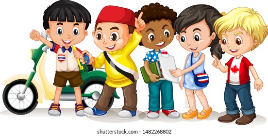 Happy children in different actions illustration