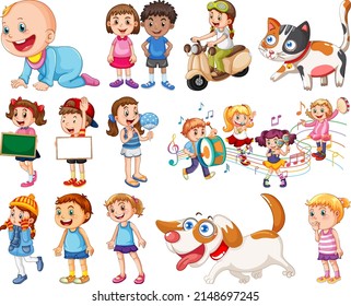 Happy children in different actions illustration