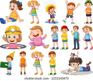 Happy children in different actions illustration