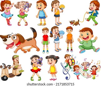 Happy children in different actions illustration