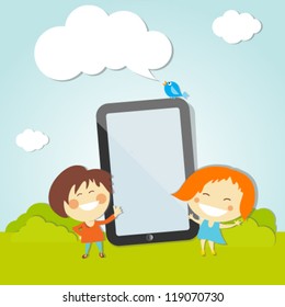 Happy  Children With Digital Tablet