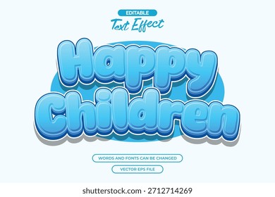 Efecto de texto editable de niños felices con estilo de texto de dibujos animados azules