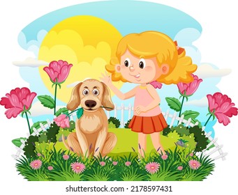 Happy children enjoying outdoor at the yard illustration