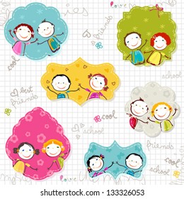 happy children frames on scribbled paper