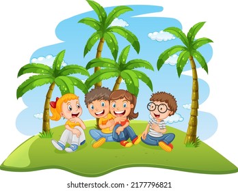 Happy children friendship cartoon illustration