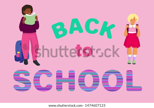 Happy Children Go School First September Stock Vector Royalty Free