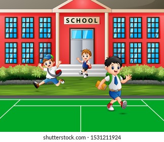 Happy children going home after school