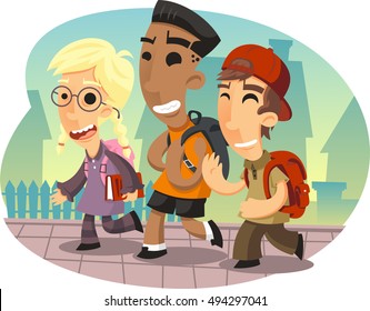niños felices yendo a la escuela