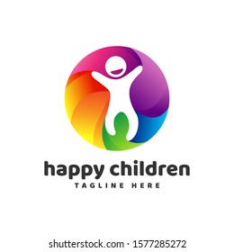 Happy Children With Gradient Circle Logo Vector Icon Illustration