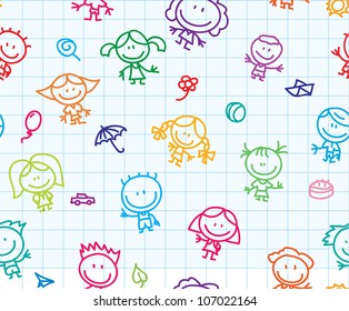 Happy children hand drawn doodles seamless background