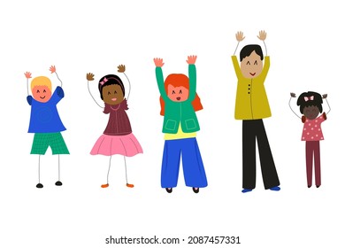 happy children with hands up