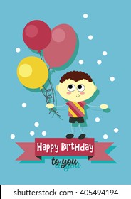 Happy children having fun at birthday party. Vector Illustration