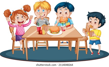 Happy children having meal together illustration
