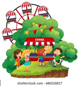 Niños felices con ilustración de palos
