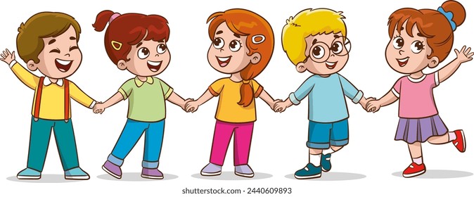 happy children holding hands school cartoon vector