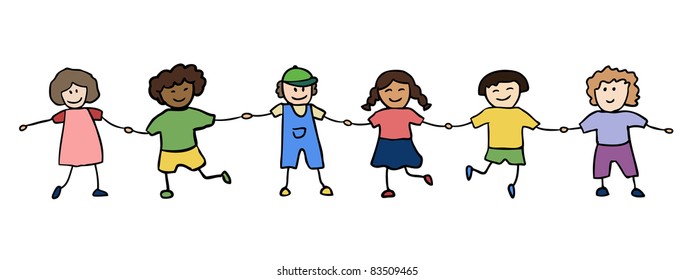 happy children holding for hands vector