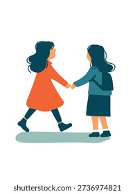happy children holding hands while walking together –