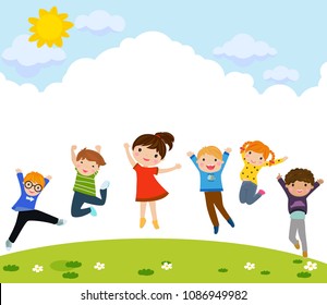 Happy children jumping