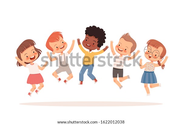 Happy Children Jumping Laughing Having Fun Stock Vector (Royalty Free ...