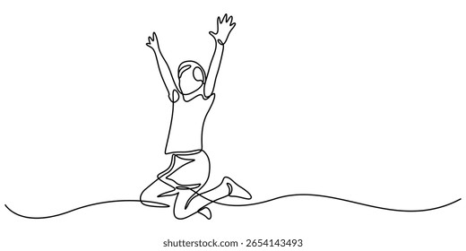 Happy Children Jumping Silhouette Continuous One Line Drawing. Kids Players Abstract Minimal Line Art Drawing, Single one sketch line childhood vector illustration editable stroke, Celebration Joy pro