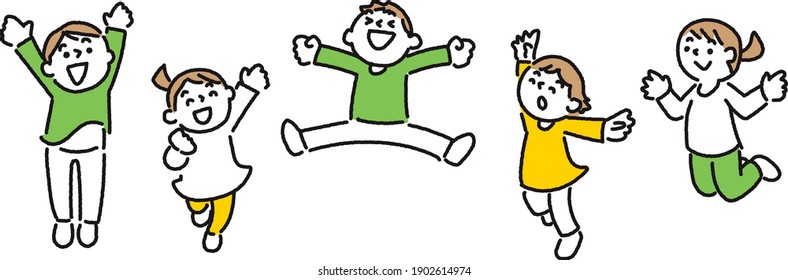 Happy Children jumping with their friends.