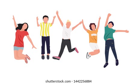 Happy children jumping up, concept of childhood, flat style, isometric people