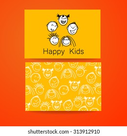 Happy children logo. Template design sign for school, kindergarten, summer camps, children's team and others. Branded business card.