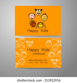 Happy children logo. Template design sign for school, kindergarten, summer camps, children's team and others. Branded business card.