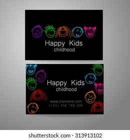 Happy children logo. Template design sign for school, kindergarten, summer camps, children's team and others. Branded business card.