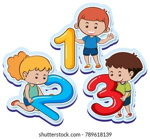 Happy children with number one two three illustration