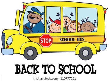 Happy Children On School Bus And Text