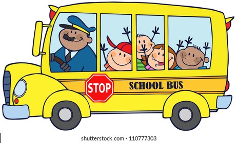 Happy Children On School Bus