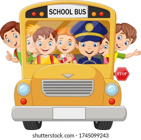 Happy children on school bus