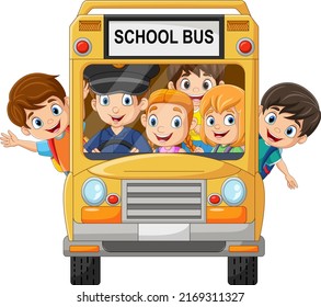 Happy Children On School Bus Stock Vector (Royalty Free) 2169311327 ...