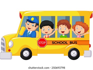 Happy children on school bus