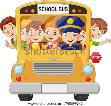 Happy children on school bus