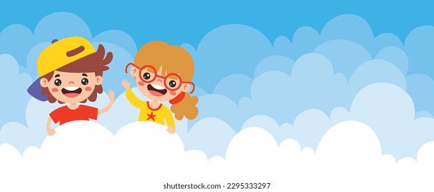 Happy Children On Sky Background