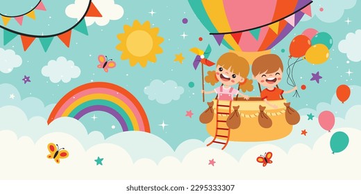 Happy Children On Sky Background