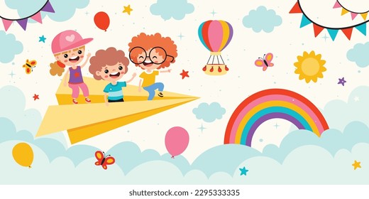 Happy Children On Sky Background