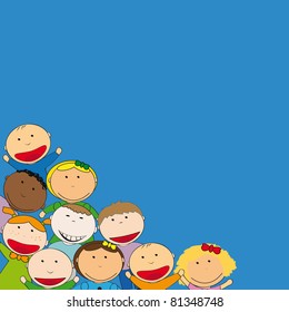 Happy children on sky background