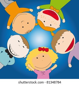 Happy children on sky background