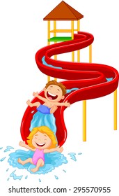 Happy children on water sliding