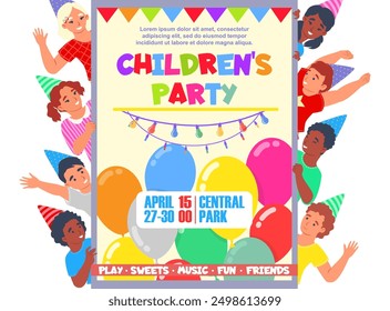Happy children party poster design template vector illustration